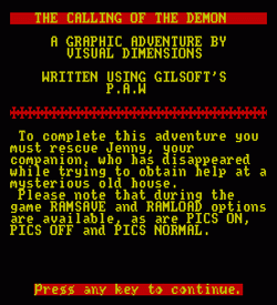 Calling Of The Demon, The (1987)(Visual Dimensions)[128K] ROM