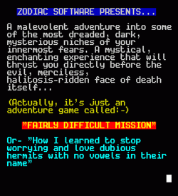 Fairly Difficult Mission (1988)(Zodiac Software)(Part 3 Of 5) ROM