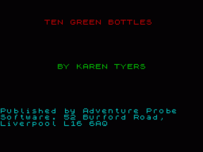 Ten Green Bottles (1995)(Adventure Probe Software)[128K][re-release]